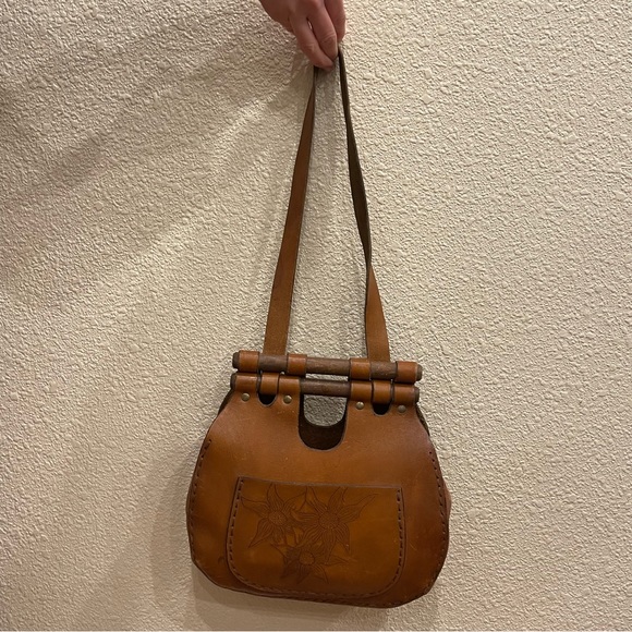Handbags - 1970s leather handbag, hippie tooled leather purse